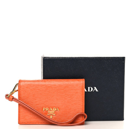 Prada Vitello Move Metal Wristlet Card Holder Papaya 7 of 7