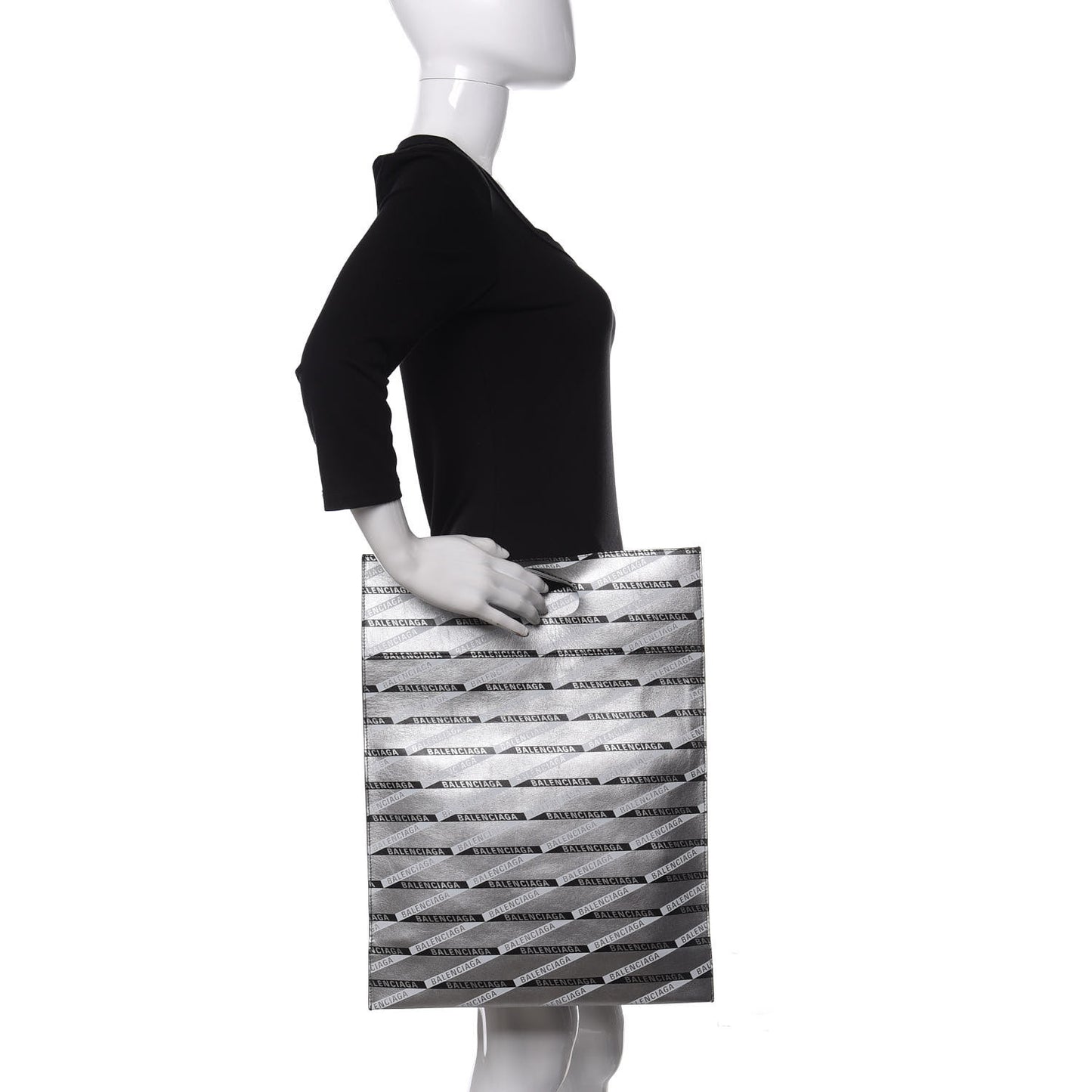 Metallic Calfskin Losange Monogram Plastic Bag Shopper S Silver Black White