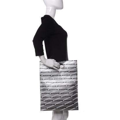 Balenciaga Metallic Calfskin Losange Monogram Plastic Bag Shopper S Silver Black White 2 of 9
