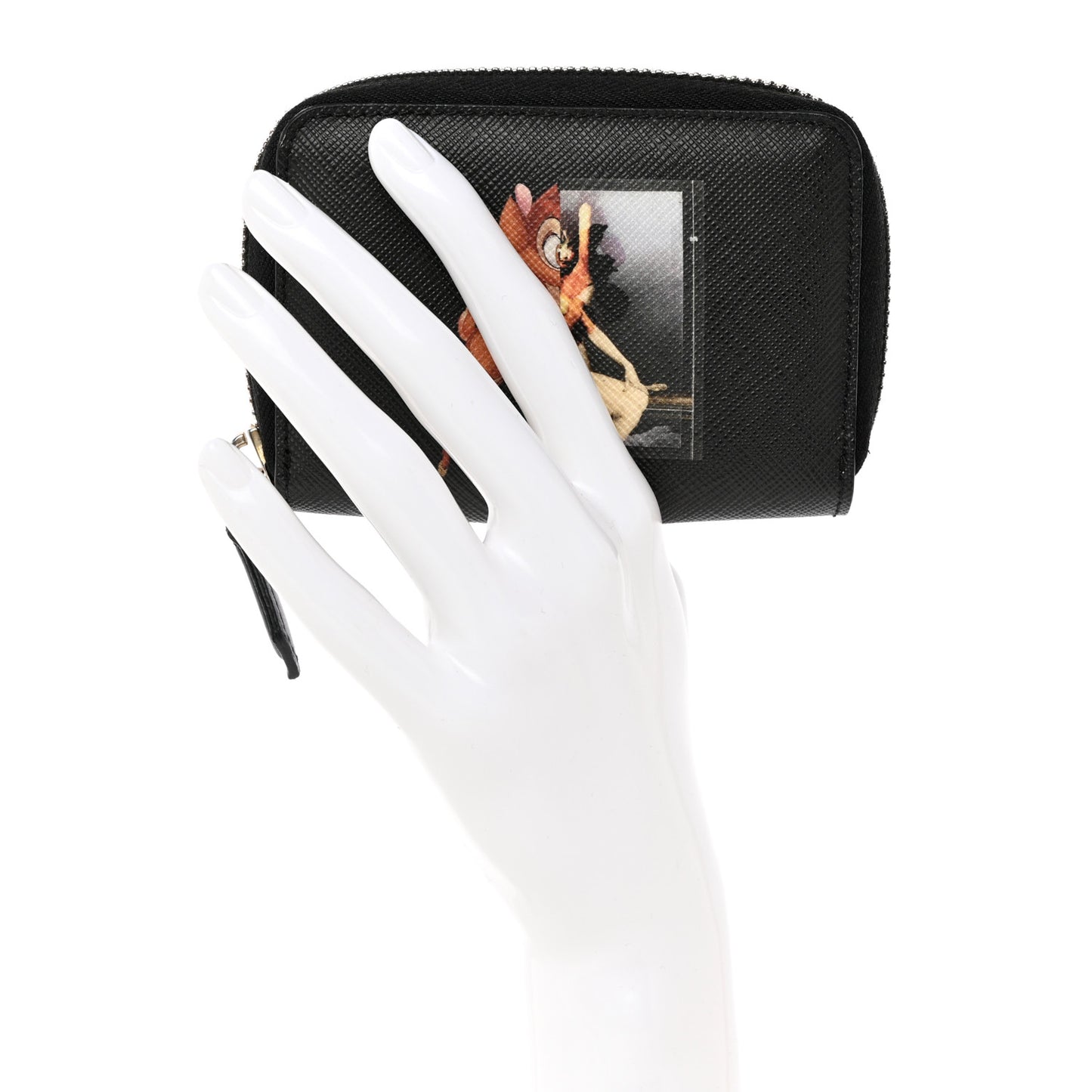 Textured Coated Canvas Iconic Bambi Print Mini Zip Wallet Black