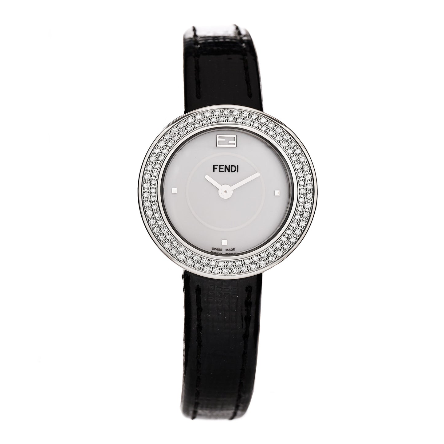 Stainless Steel Patent Diamond Pave Bezel 28mm My Way Quartz Watch Black