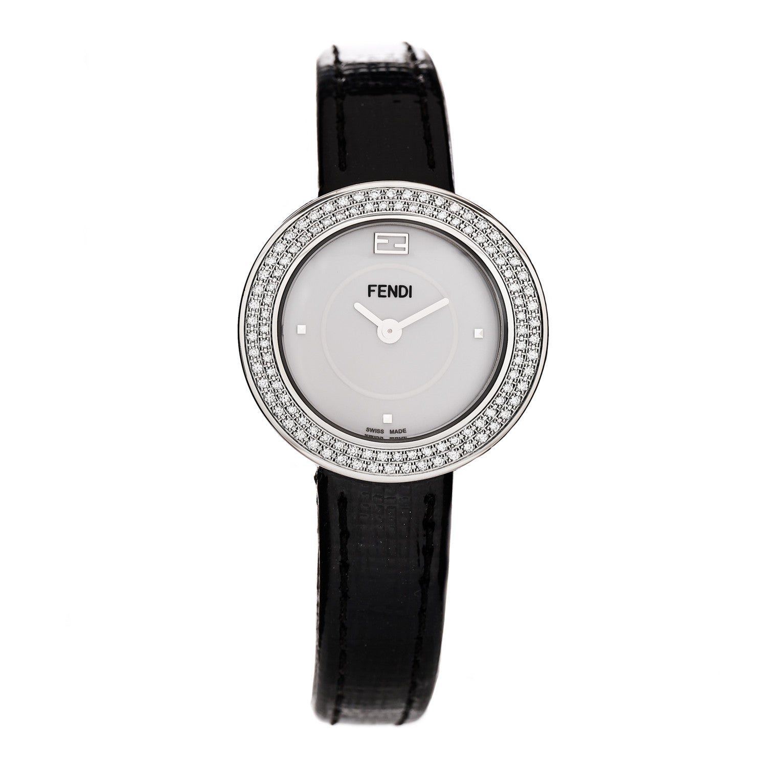 Fendi Stainless Steel Patent Diamond Pave Bezel 28mm My Way Quartz Watch Black 1 of 6