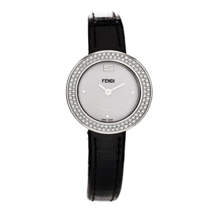 Fendi Stainless Steel Patent Diamond Pave Bezel 28mm My Way Quartz Watch Black 1 of 6