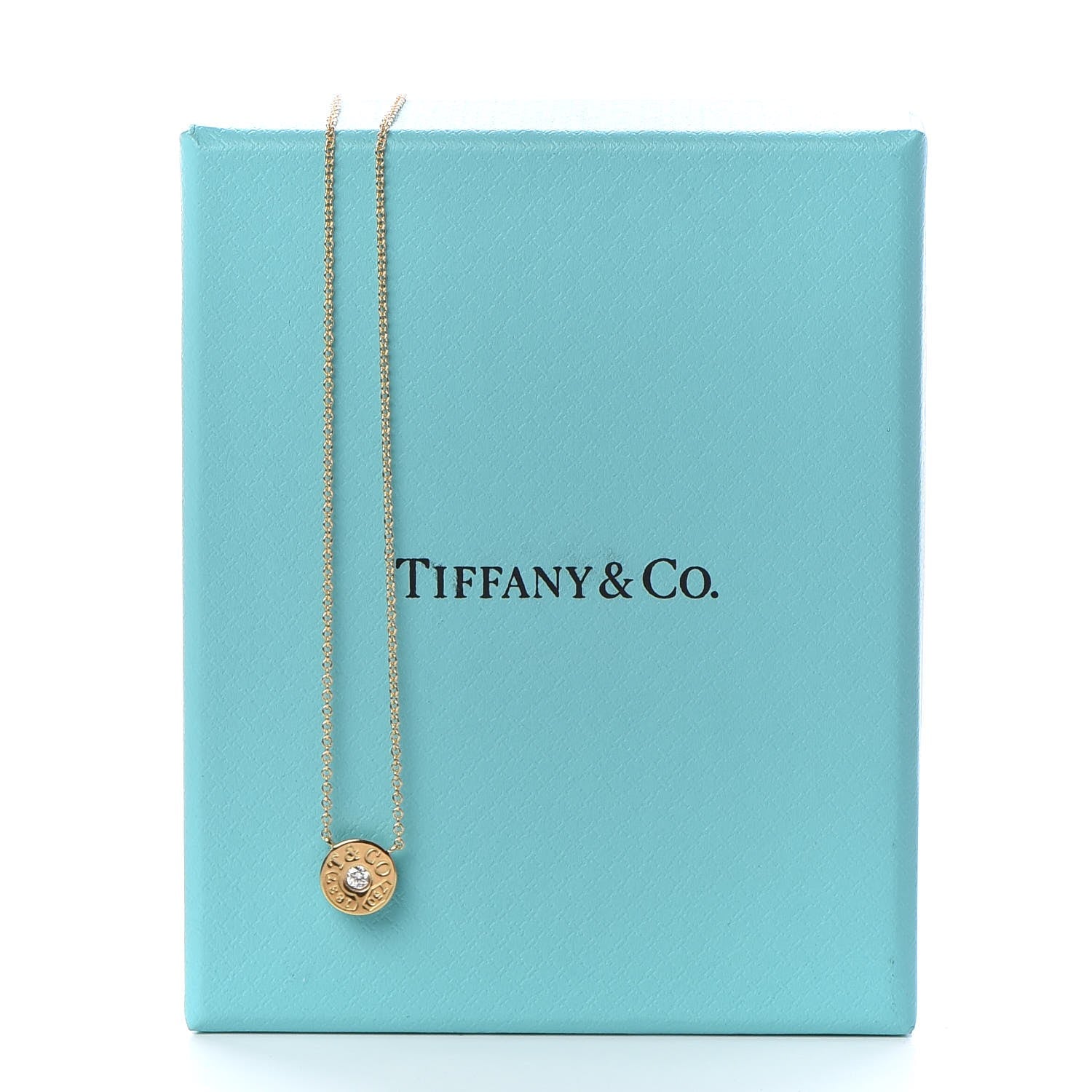 Tiffany 18K Yellow Gold Diamond 1837 Circle Pendant Necklace 7 of 7