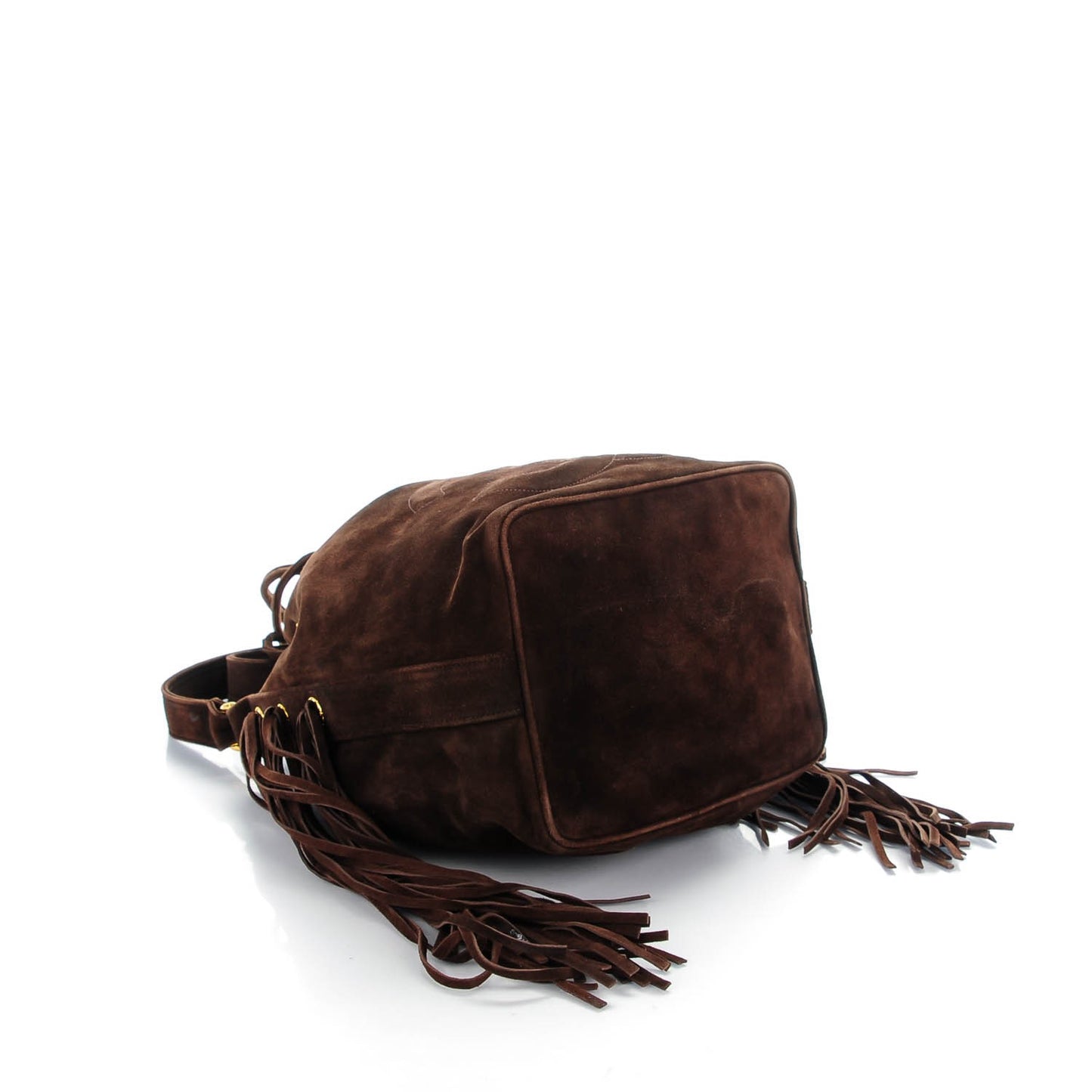 Suede CC Drawstring Shoulder Bag Dark Brown