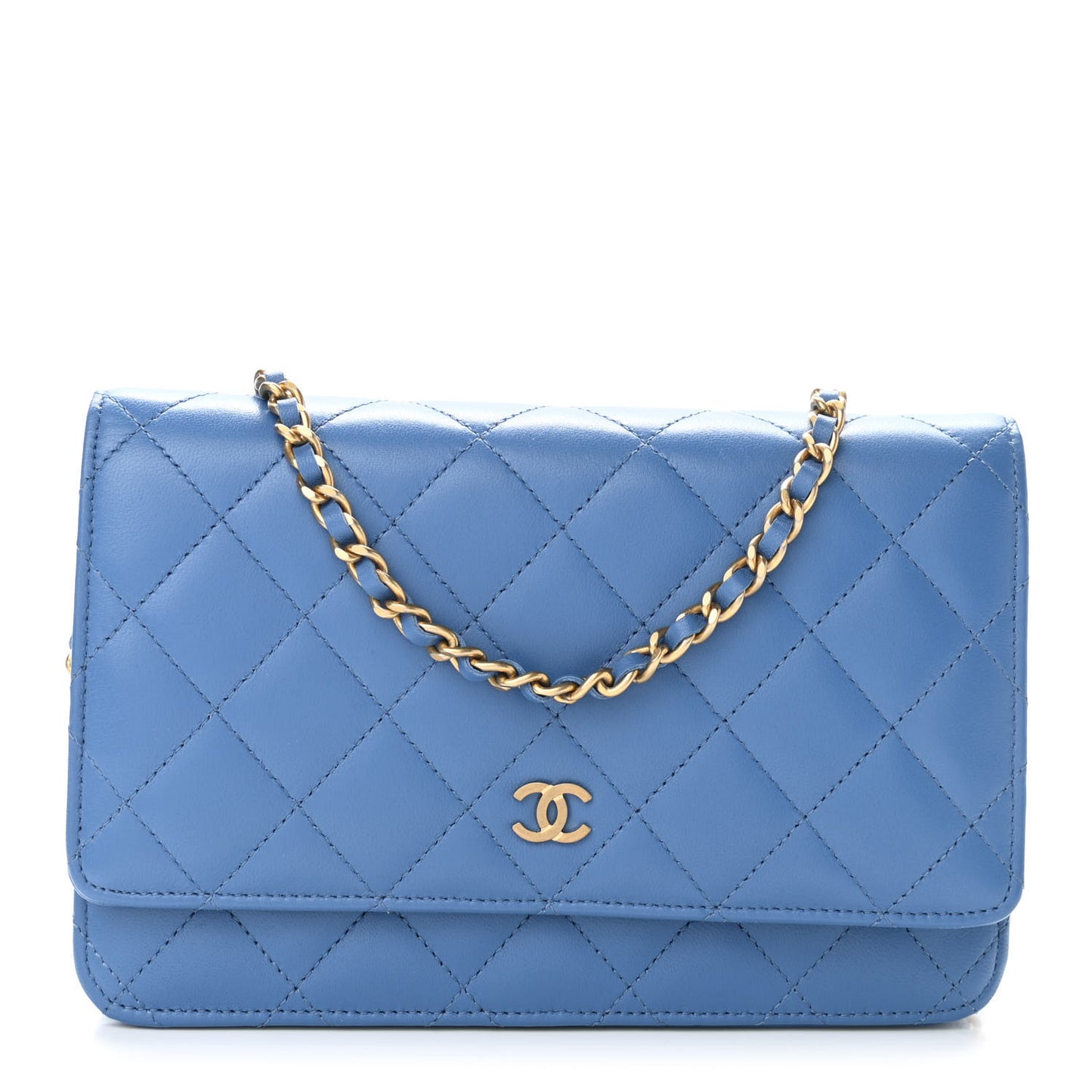 Lambskin Quilted Wallet On Chain WOC Blue
