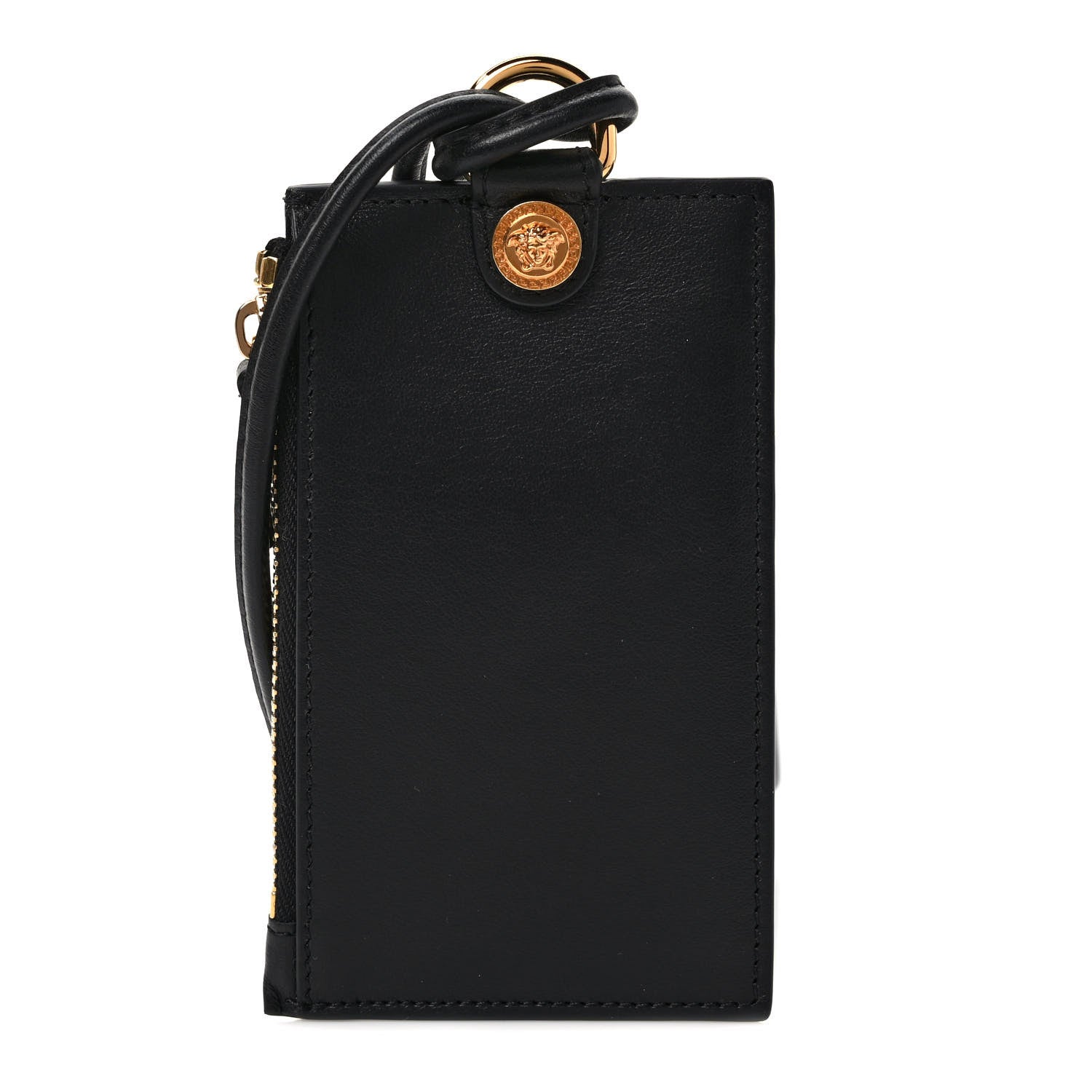 Versace Calfskin Medusa Lanyard Zip Pouch Card Holder Black 1 of 7