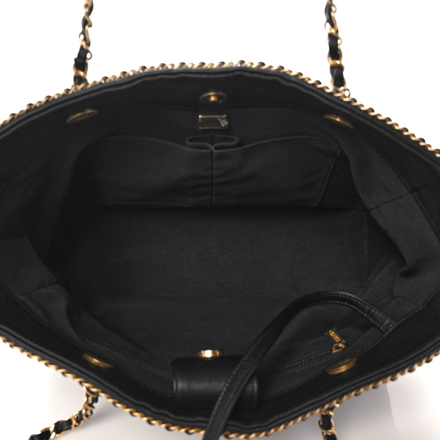 Chanel Calfskin Quilted Chain Lines Shopping Tote Black 5 of 10