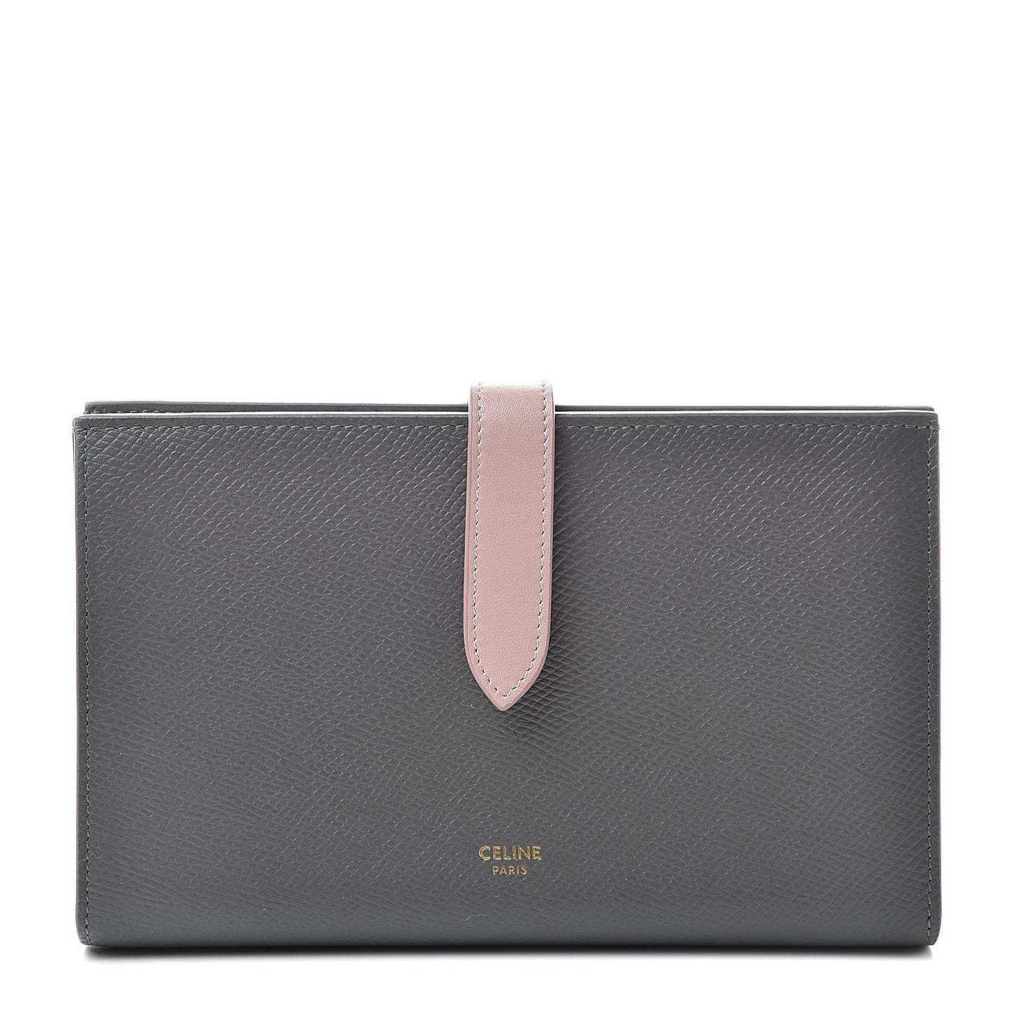 Grained Calfskin Large Multifunction Strap Wallet Grey