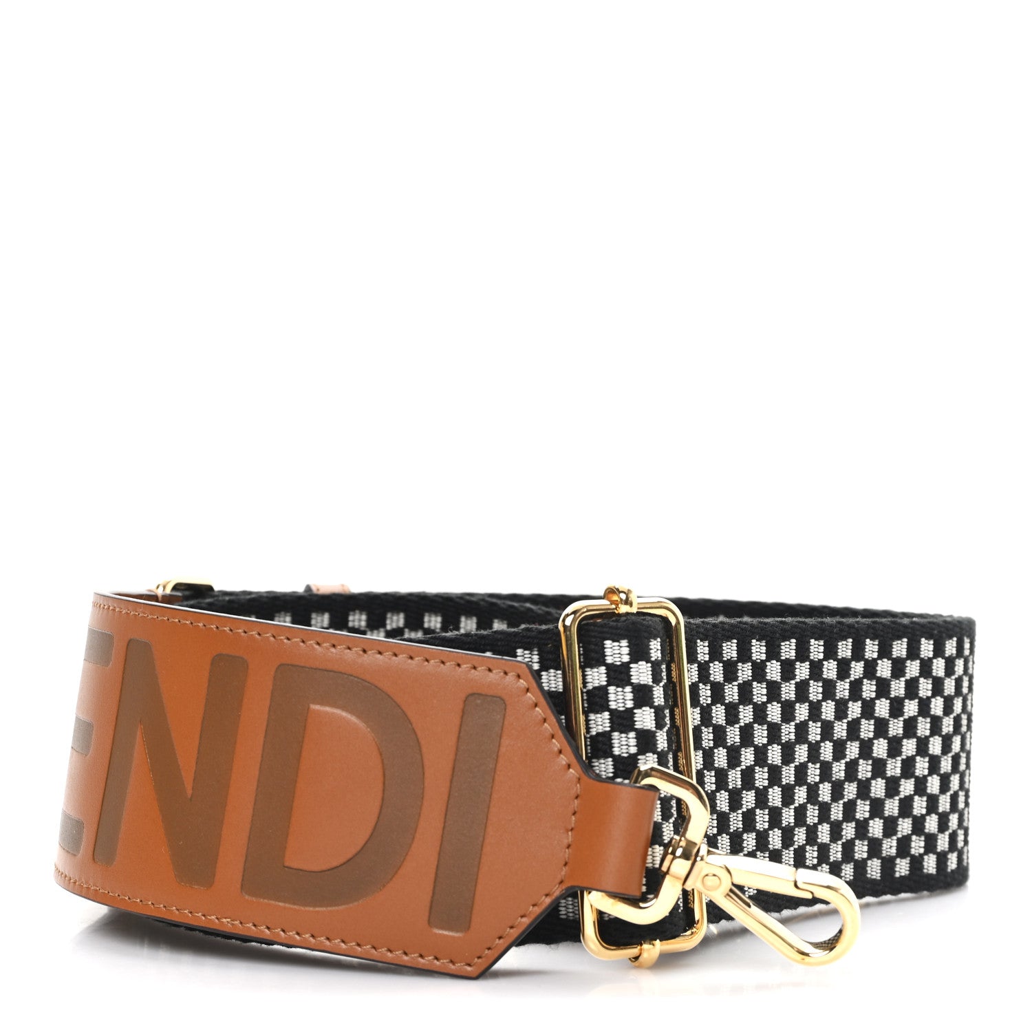 Fendi Ribbon Vitello King Logo Embossed Gingham Woven Adjustable Strap You Panna Black Cuoio 1 of 5