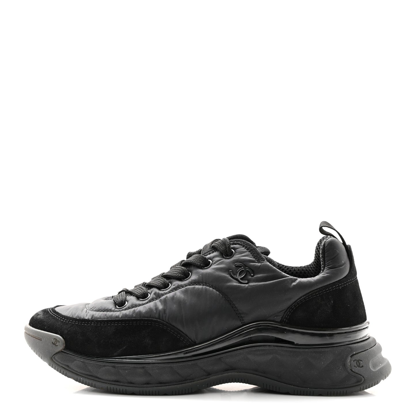 Nylon Suede Calfskin CC Sneakers 40 Black