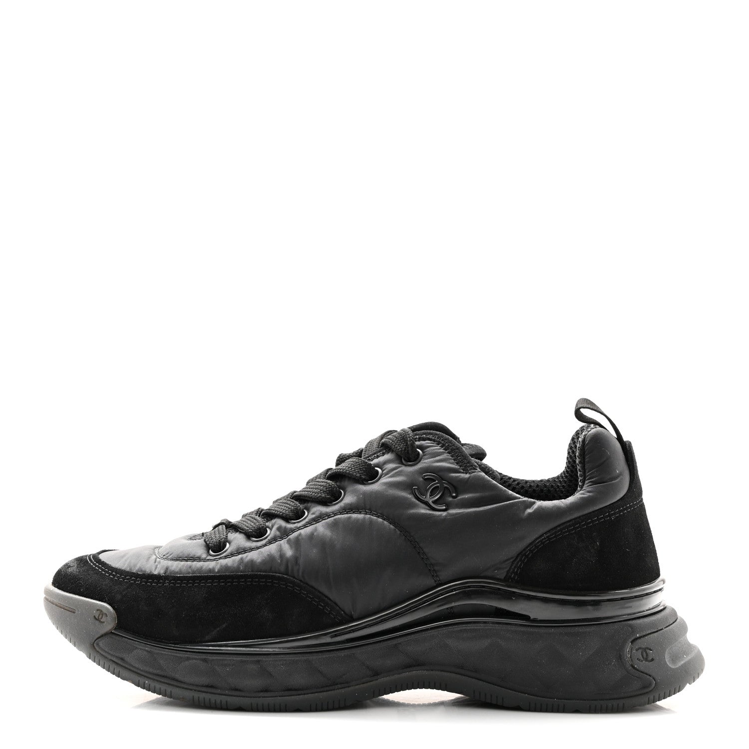 Chanel Nylon Suede Calfskin CC Sneakers 40 Black 1 of 11