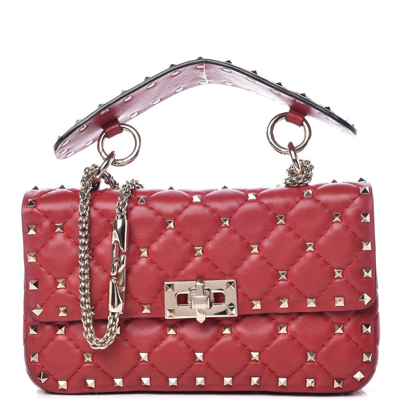 Nappa Small Rockstud Spike Shoulder Bag Rosso Valentino