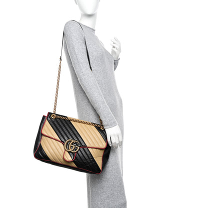Gucci Azalea Calfskin Matelasse Diagonal Patchwork Large Torchon GG Marmont Shoulder Bag Black Beige Romantic Cerise 2 of 10