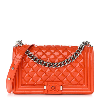 Chanel Patent Calfskin Quilted Medium Plexiglass Boy Flap Orange 1 of 16