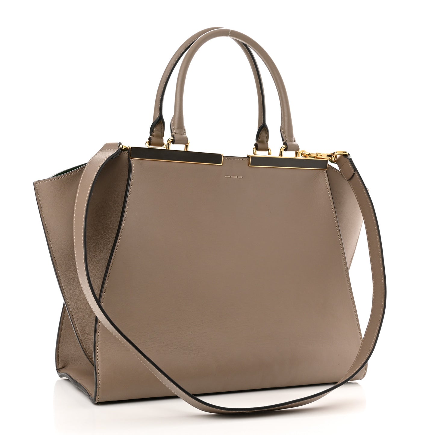 Vitello Dolce Shiny Nappa Petite 3Jours Tote Tortora Emerald