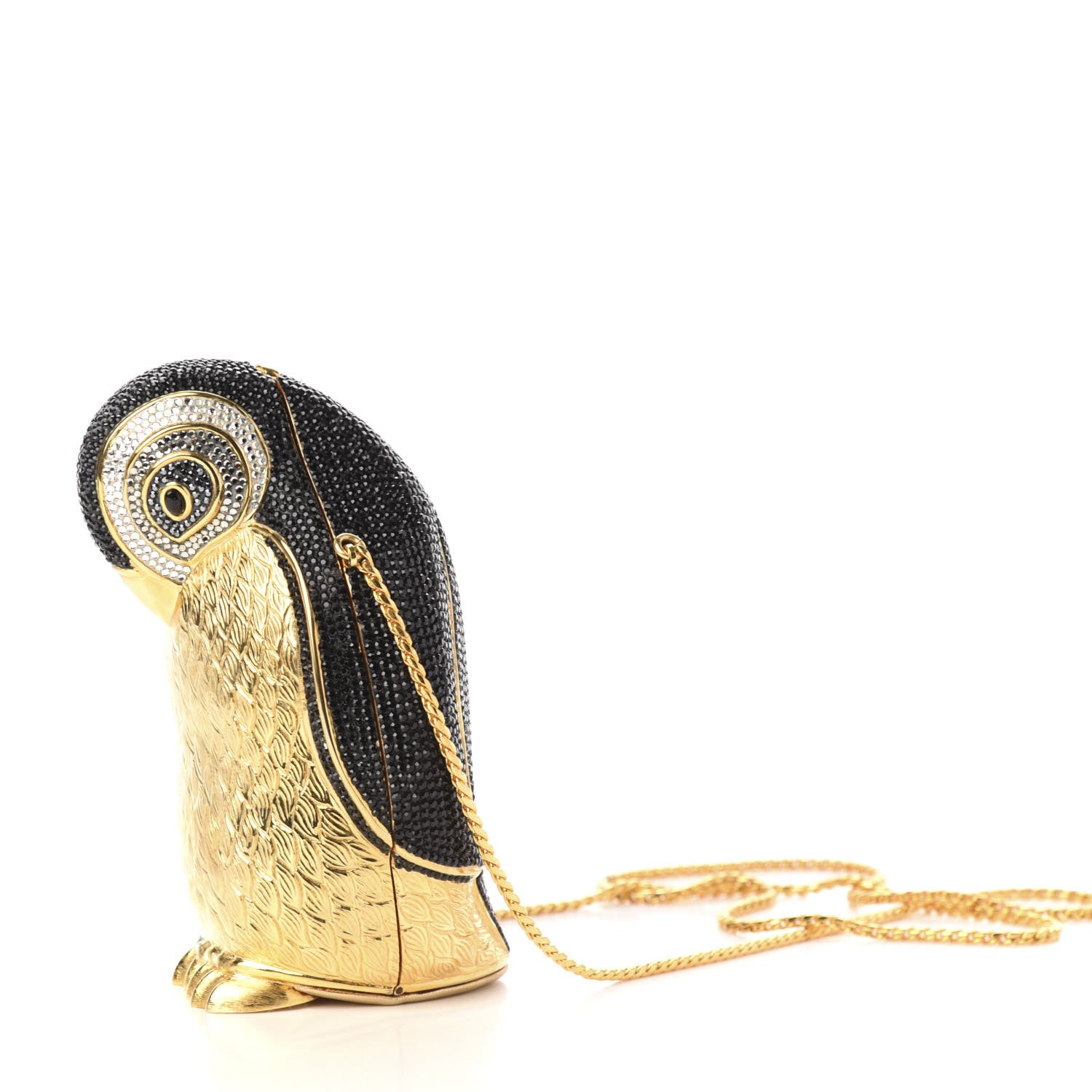 Judith Leiber Crystal Penguin Minaudiere Clutch Black Gold 5 of 11