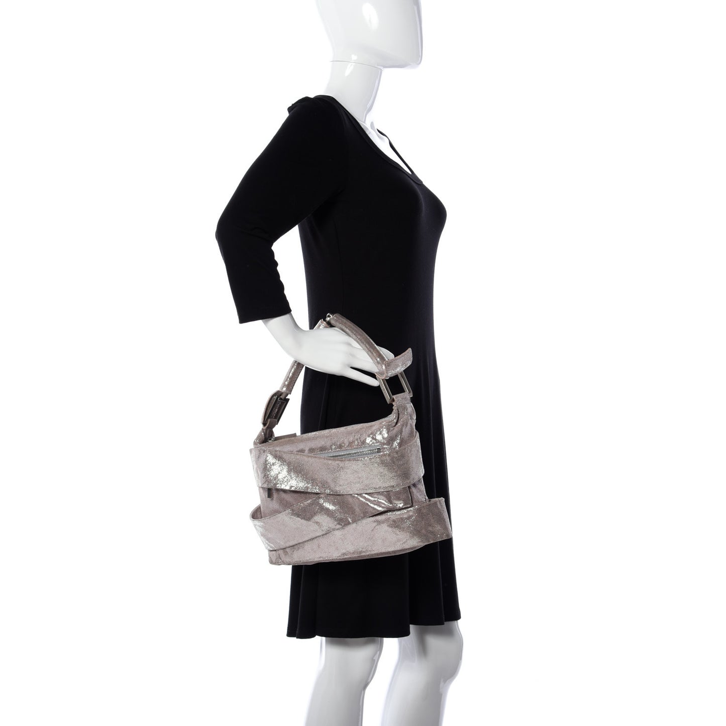 Metallic Crackled Suede Shoulder Bag Sabbia