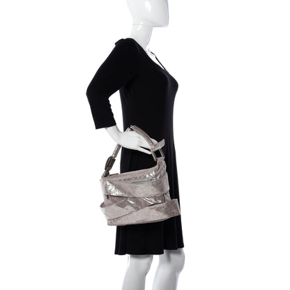 Fendi Metallic Crackled Suede Shoulder Bag Sabbia 2 of 10