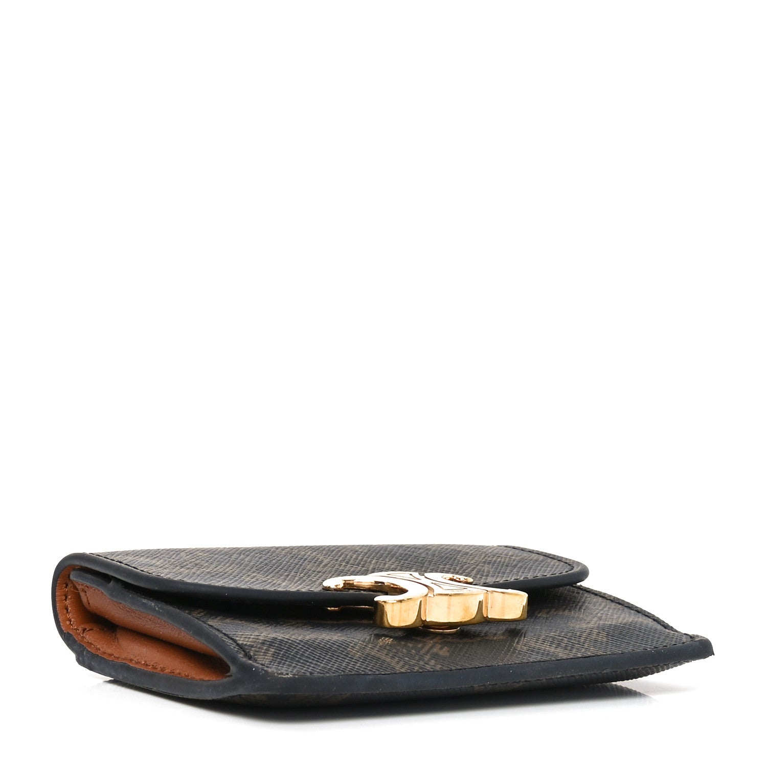 Celine Triomphe Canvas Calfskin Flap Card Holder Tan 4 of 6