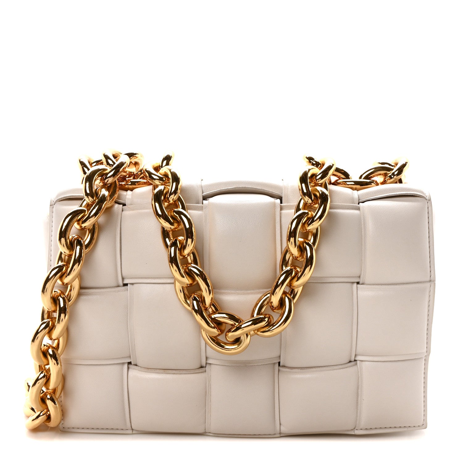 Bottega Veneta Lambskin Maxi Intreccio Padded Chain Cassette Crossbody Bag White 1 of 9