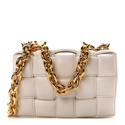 Bottega Veneta Lambskin Maxi Intreccio Padded Chain Cassette Crossbody Bag White 1 of 9