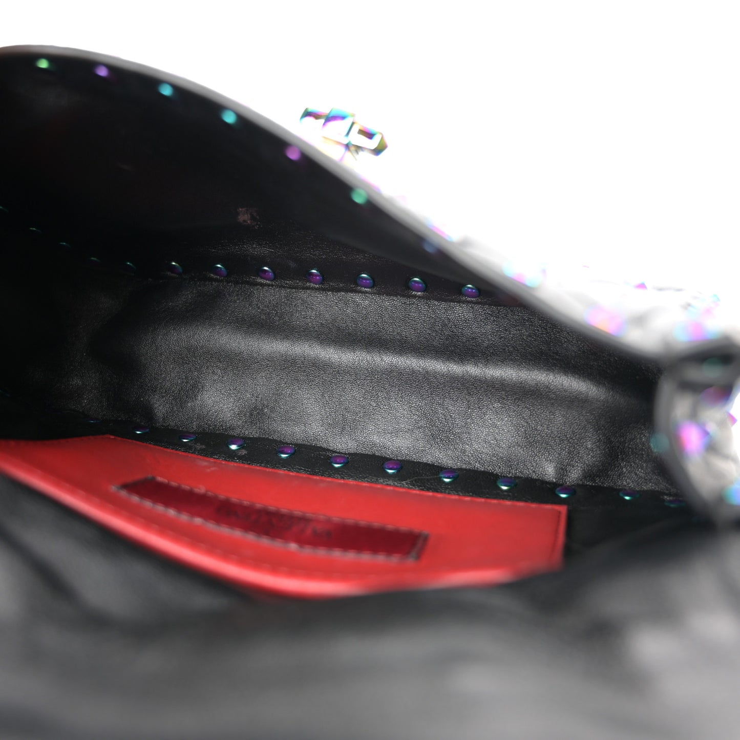 Lambskin Oil Slick Small Rockstud Spike Shoulder Bag Black