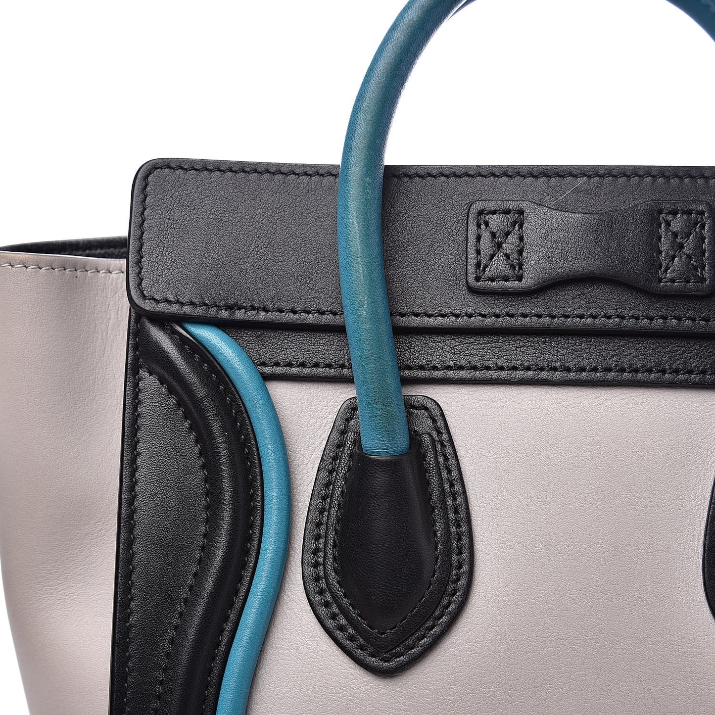 Smooth Calfskin Nano Tri-Color Luggage Turquoise