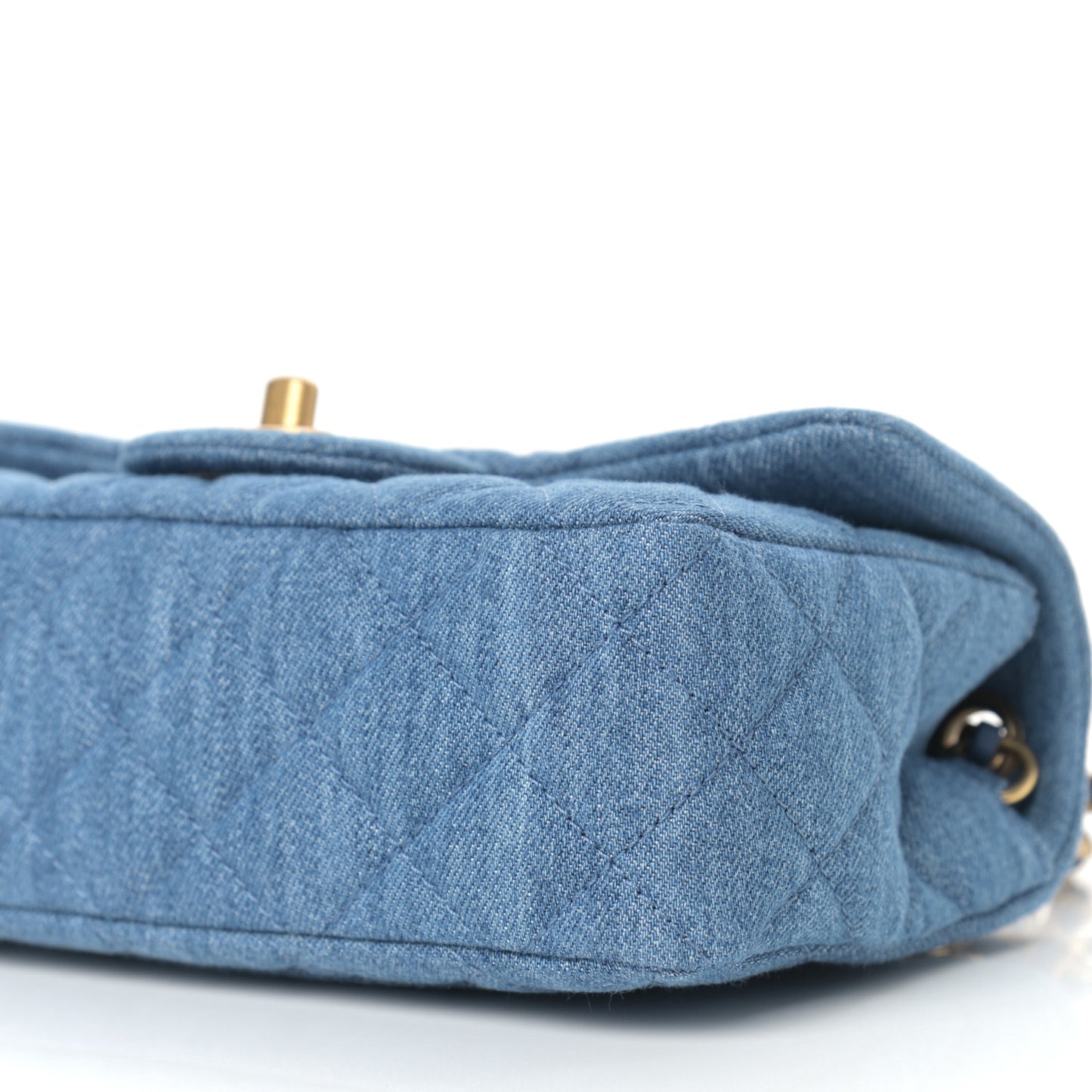 Denim Quilted Mini Pearl Crush Rectangular Flap Blue
