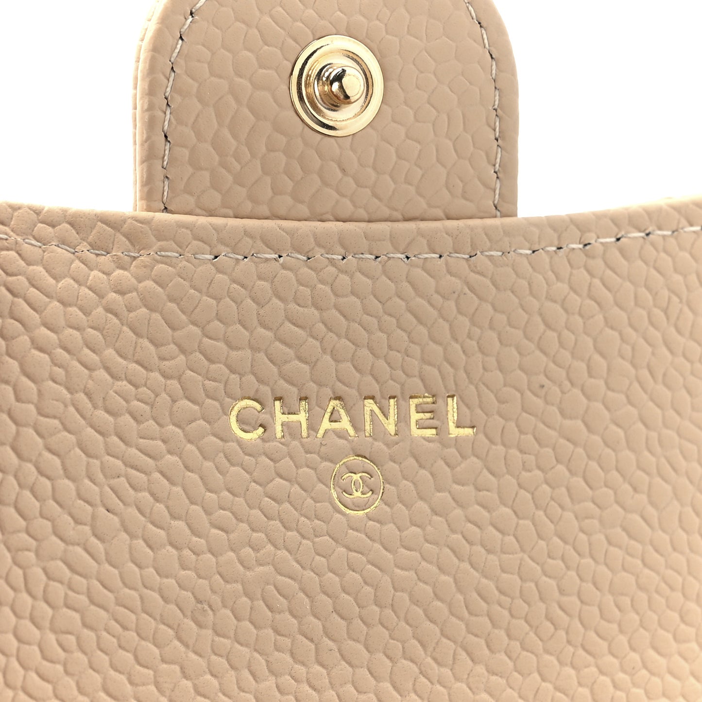 Caviar Quilted Flap Card Holder Wallet Light Beige
