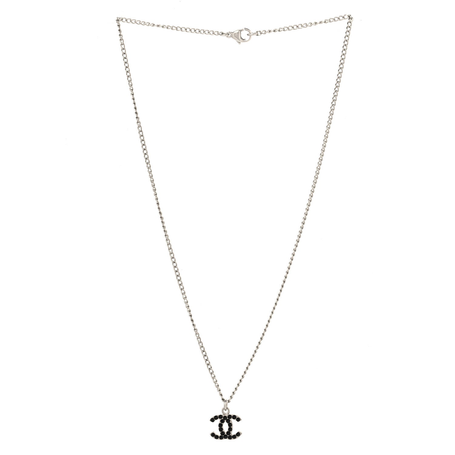 Chanel Crystal CC Necklace Silver Black 3 of 4