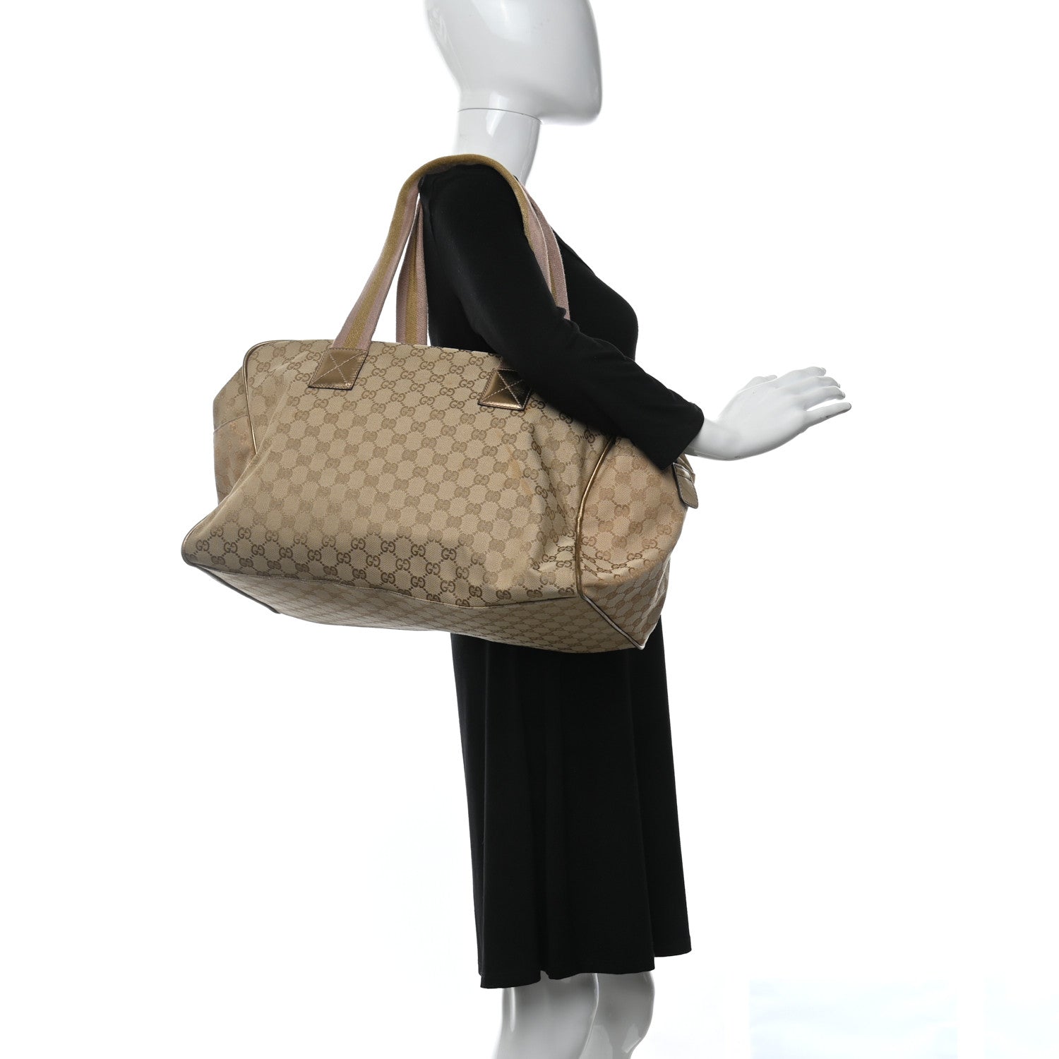 Gucci GG Monogram Web Medium Collapsible Carry On Duffle Beige Gold 2 of 10