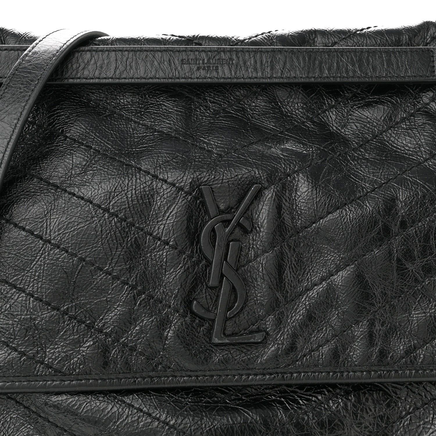 Saint Laurent Crinkled Calfskin Matelasse Monogram Large Niki Chain Satchel Black 8 of 10