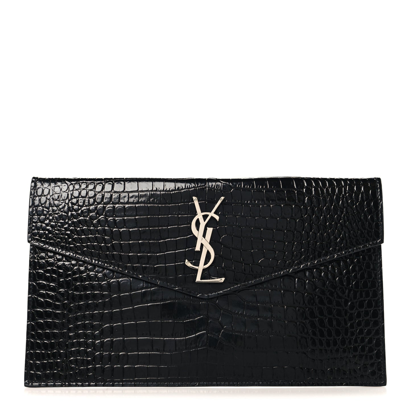 Calfskin Crocodile Embossed Uptown Monogram Pouch Black