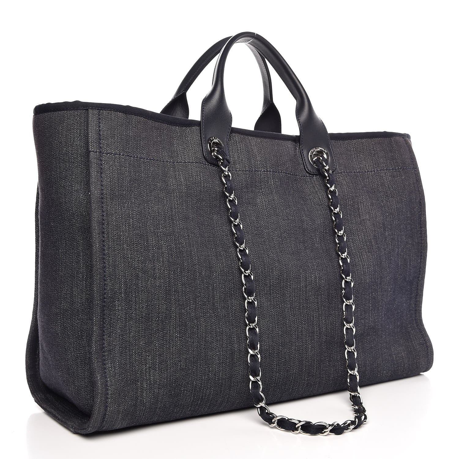 Chanel Denim Large Deauville Tote Blue Orange 3 of 8