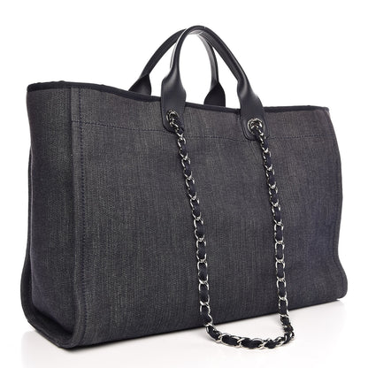 Chanel Denim Large Deauville Tote Blue Orange 3 of 8