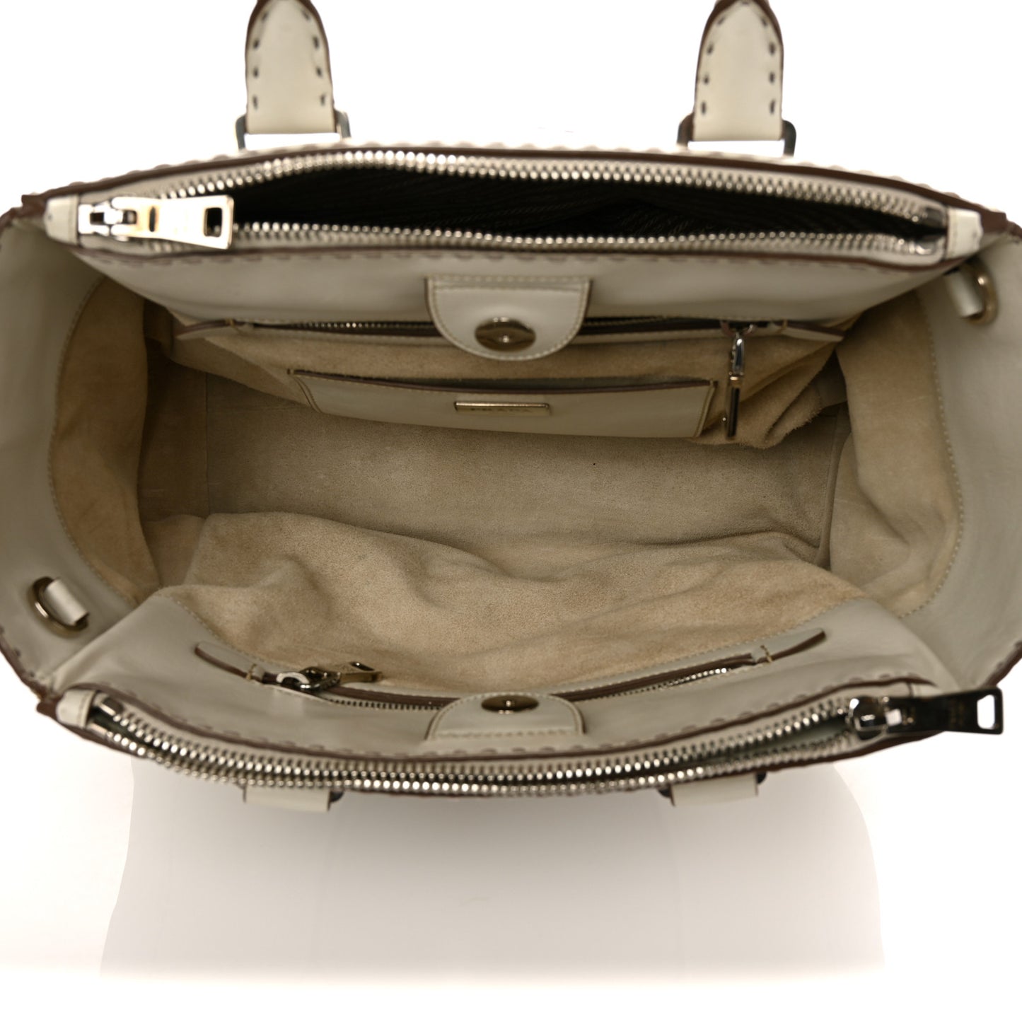 City Calf Small Hand Stitched Galleria Double Zip Tote White