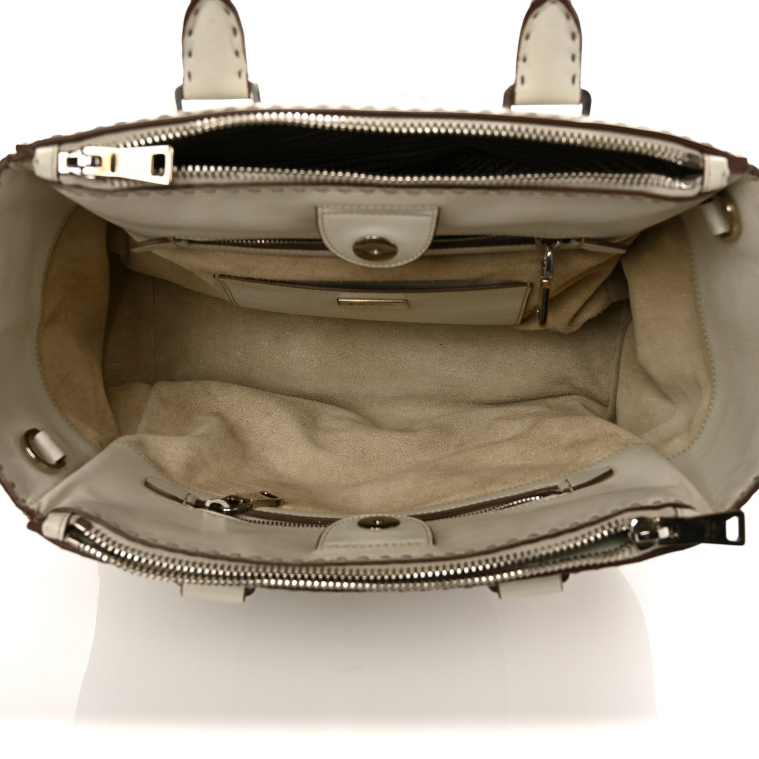 Prada City Calf Small Hand Stitched Galleria Double Zip Tote White 4 of 8