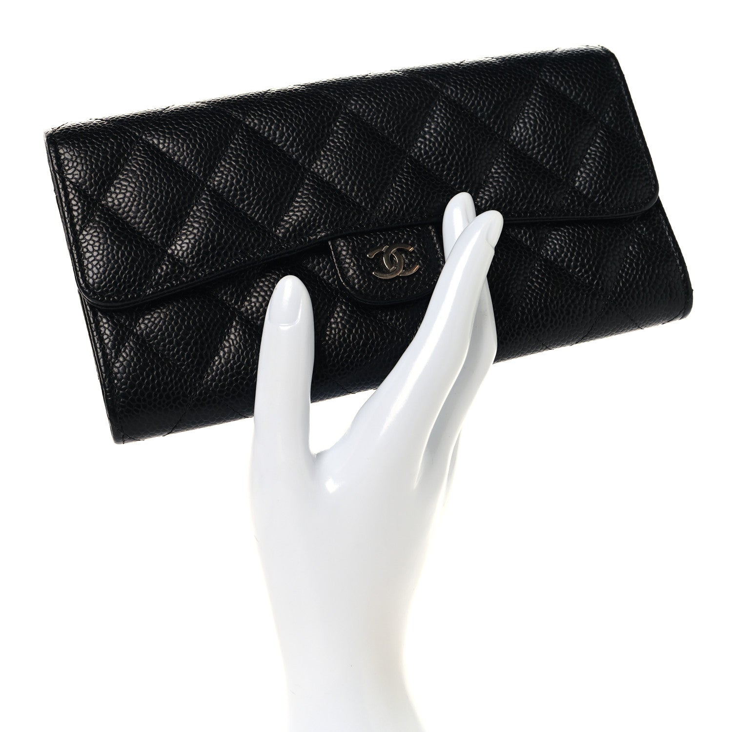 Chanel Caviar Quilted Large Gusset Flap Wallet Black 2 of 9