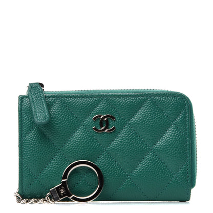 Chanel Caviar Quilted Zipped Key Holder Case Green 1 of 8