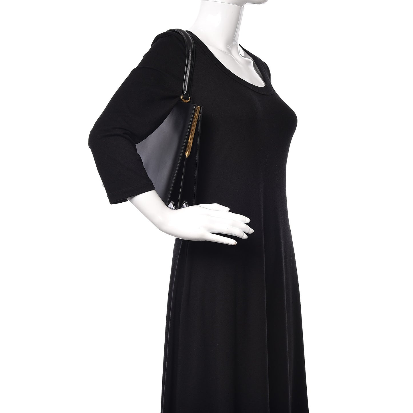 Sleek Calfskin Medium Clasp Bag Black