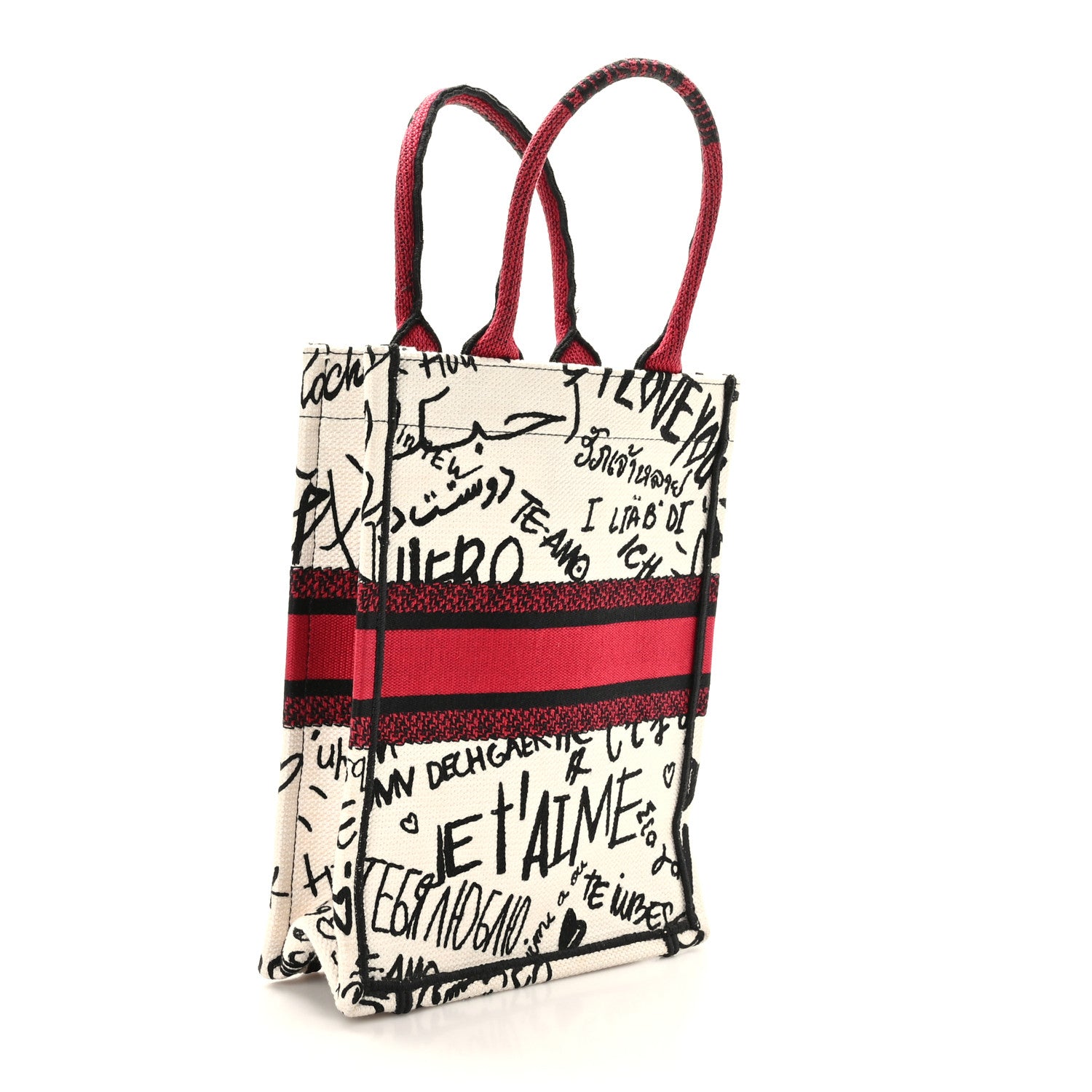 Christian Dior Canvas Embroidered Vertical Dioramour Graffiti Book Tote Latte Multicolor 3 of 9