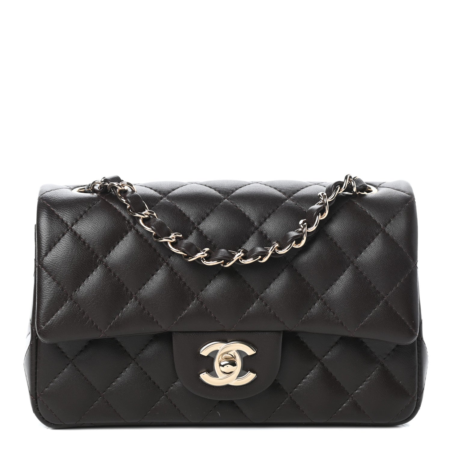 Chanel Lambskin Quilted Mini Rectangular Flap Dark Brown 1 of 10