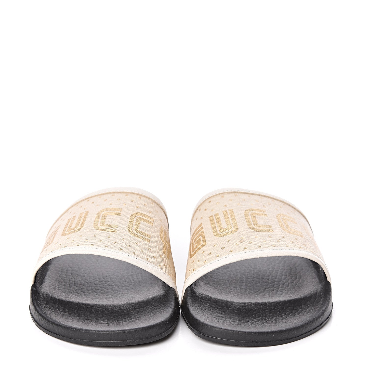 Gucci X SEGA Supreme Canvas GUCCY Stars Womens Slide Sandals 39 Mystic White Gold 2 of 7