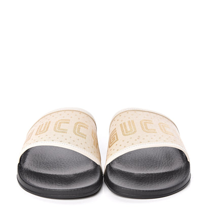 Gucci X SEGA Supreme Canvas GUCCY Stars Womens Slide Sandals 39 Mystic White Gold 2 of 7