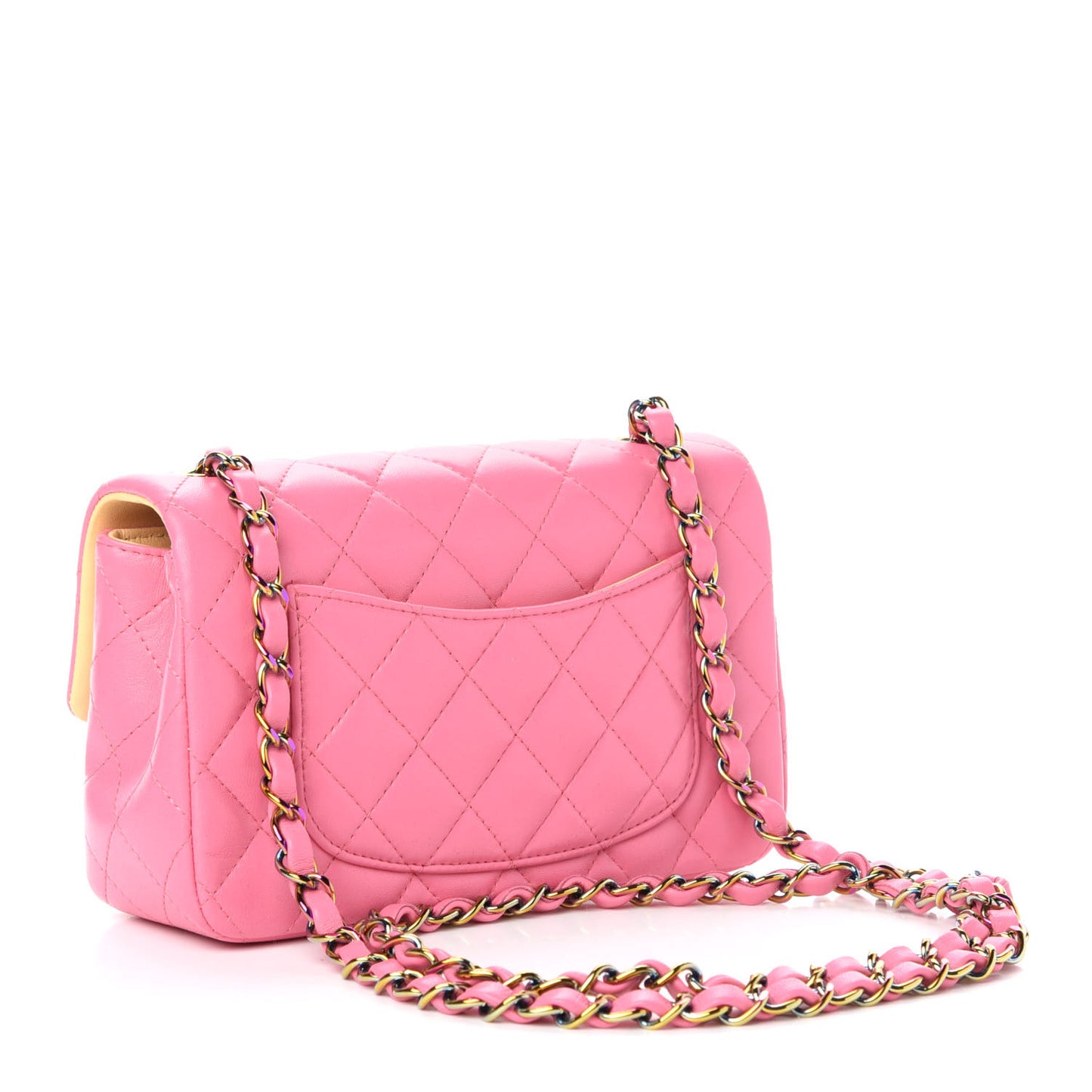 Lambskin Quilted Mini Rectangular Flap Pink Yellow