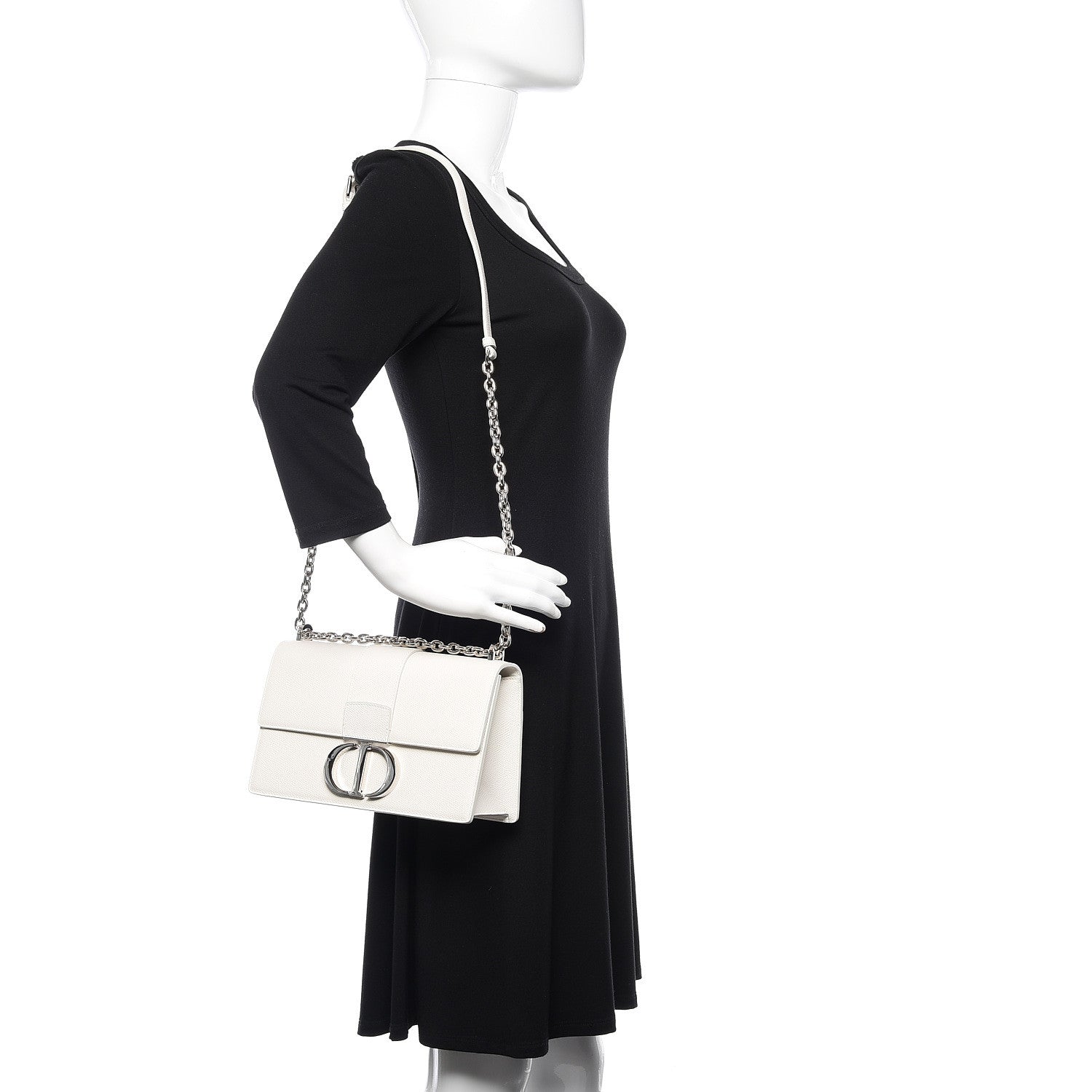 Christian Dior Grained Calfskin 30 Montaigne Chain Flap Bag White 2 of 8