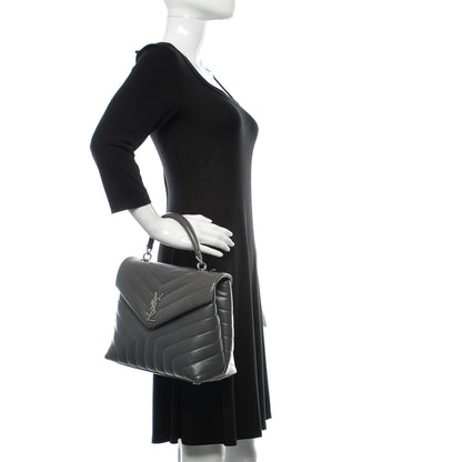 Saint Laurent Calfskin Y Quilted Monogram Medium Loulou Satchel Kaki Fonce 3 of 10