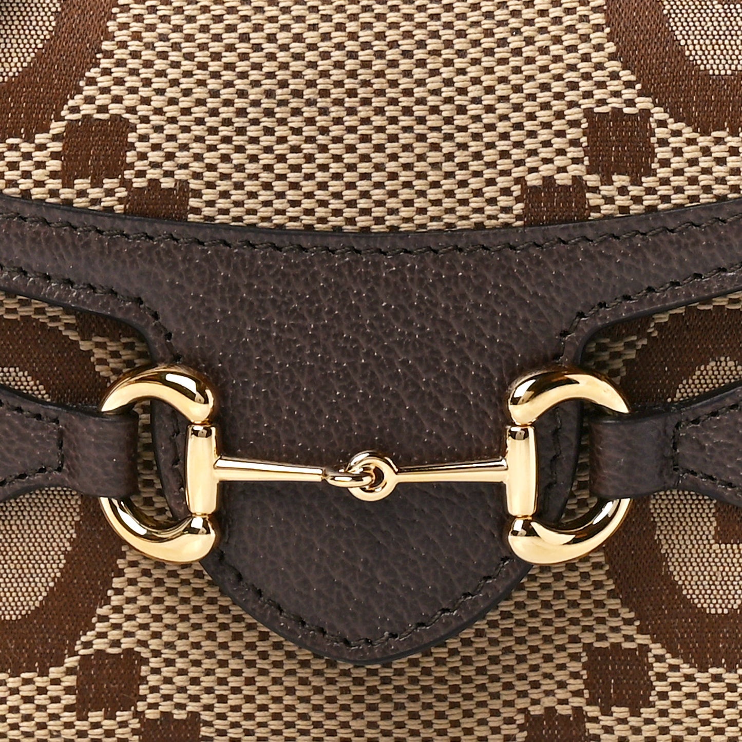 Monogram Jumbo GG Textured Dollar Calfskin Mini Horsebit 1955 Shoulder Bag Camel Ebony New Acero