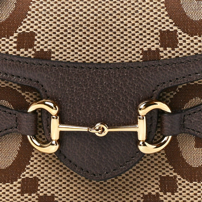 Gucci Monogram Jumbo GG Textured Dollar Calfskin Mini Horsebit 1955 Shoulder Bag Camel Ebony New Acero 8 of 11